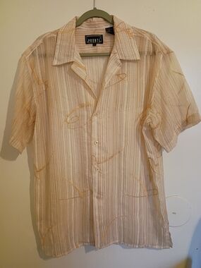 Pronti Men's Peach Short-Sleeve Embroidered Shirt Sz L